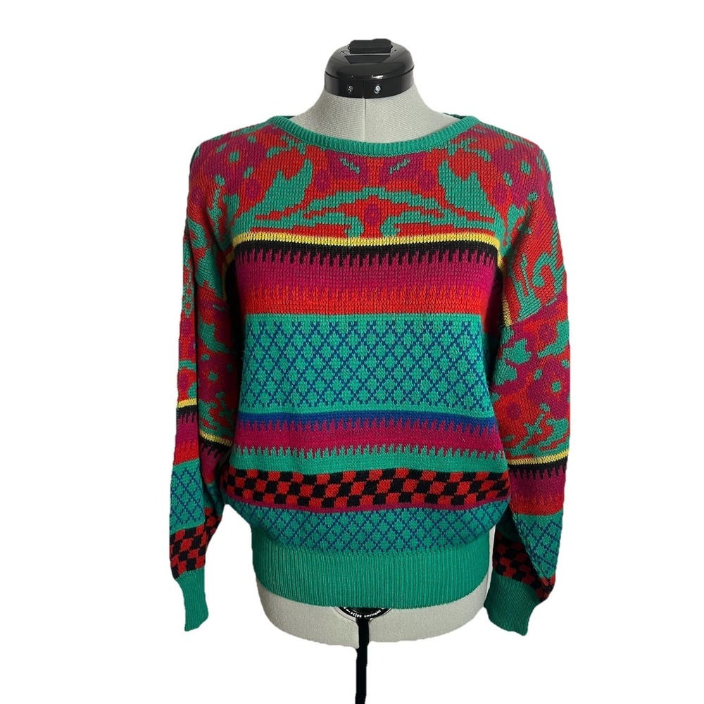 VTG MONDI West Germany Women's Sz40 Soft Wool Blend 80's Geometric Knit Sweater